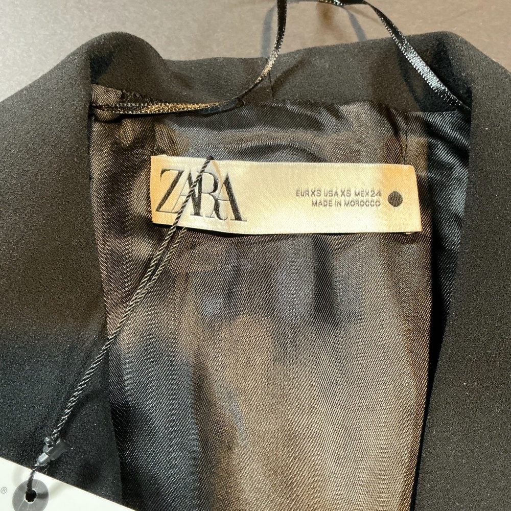 ZARA Sleeveless Belted Blazer Vest XS Black Tailored Longline Vest NWT 7848-187/ - Picture 3 of 11